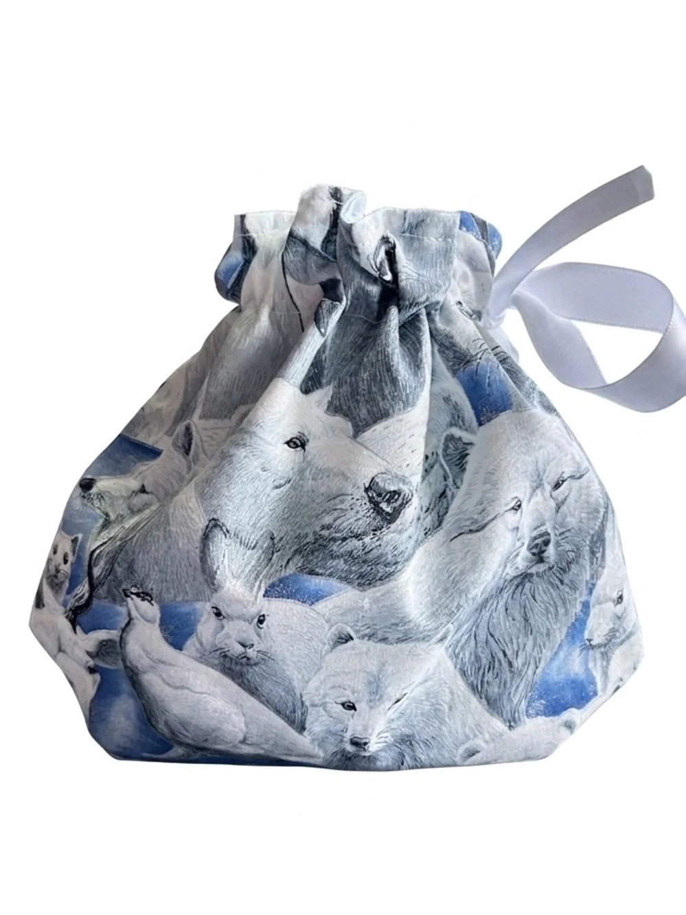 Hand Crafted Animal Print Drawstring Gift Bag White Ribbon Eco Friendly Reusable